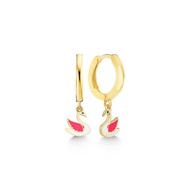 KENPAZAR Gümüş Gold Kuğu Sallantılı Kadın Küpe - Image 1