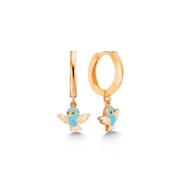 KENPAZAR Gümüş Rose Mavi Renkli Sallantılı Kuş Kadın Küpe - Image 1