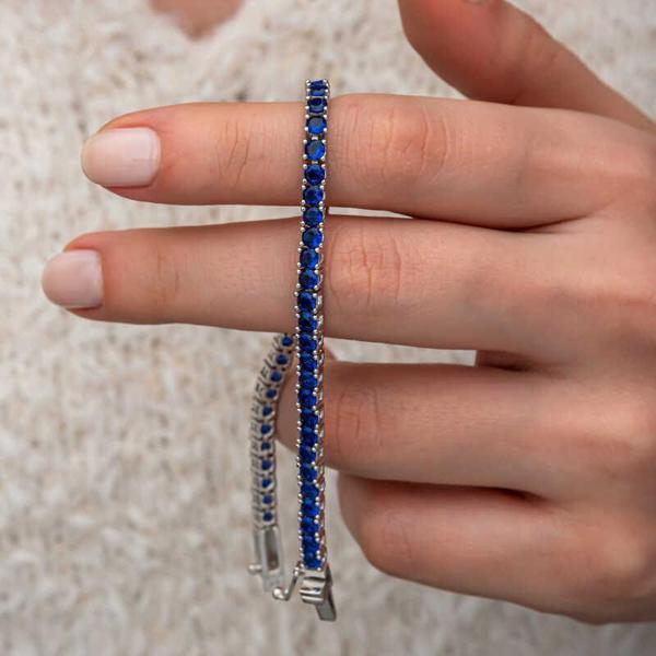 KENPAZAR Gümüş Lacivert Zirkon Taşlı Su Yolu Kadın Bilekik - Image 1