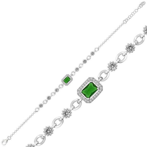 KENPAZAR 925 Ayar Gümüş Yeşil Baget Taşlı Bileklik - Image 1