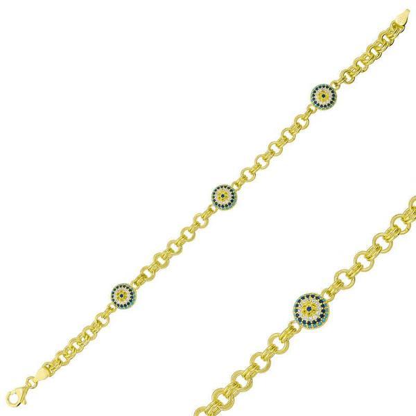 KENPAZAR ​925 Ayar Gümüş Gold Sosyete Gözlü Zincir Bileklik - Image 1