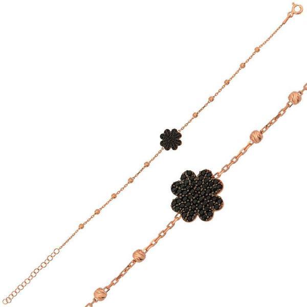 KENPAZAR 925 Ayar Gümüş Rose Kalpli Yonca Bileklik - Image 1