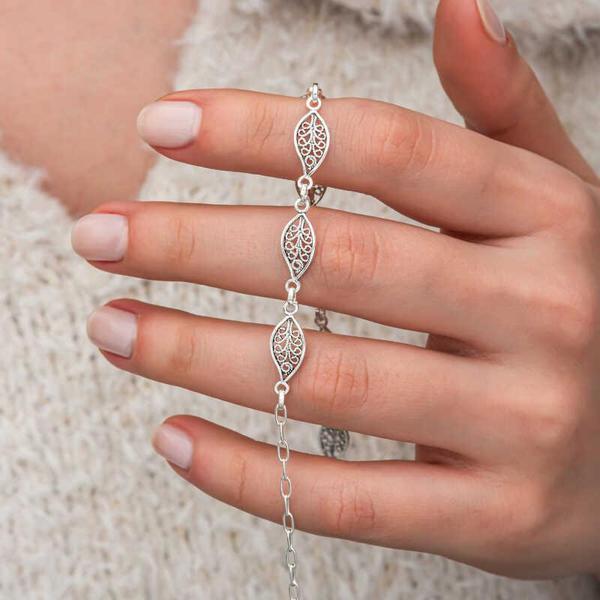 KENPAZAR Gümüş Telkari Yaprak Desenli Kadın Bileklik - Image 1