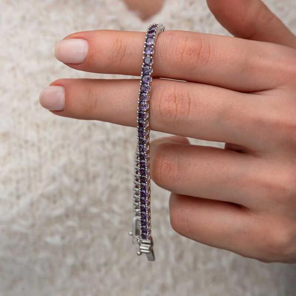 KENPAZAR Gümüş Mor Zirkon Taşlı Su Yolu Kadın Bileklik - Image 1