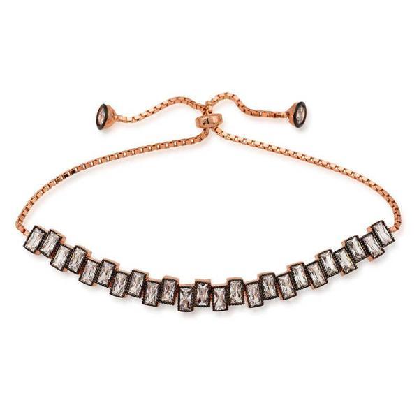 KENPAZAR 925 Ayar Gümüş Rose Baget Taşlı Asansör Bileklik - Image 1