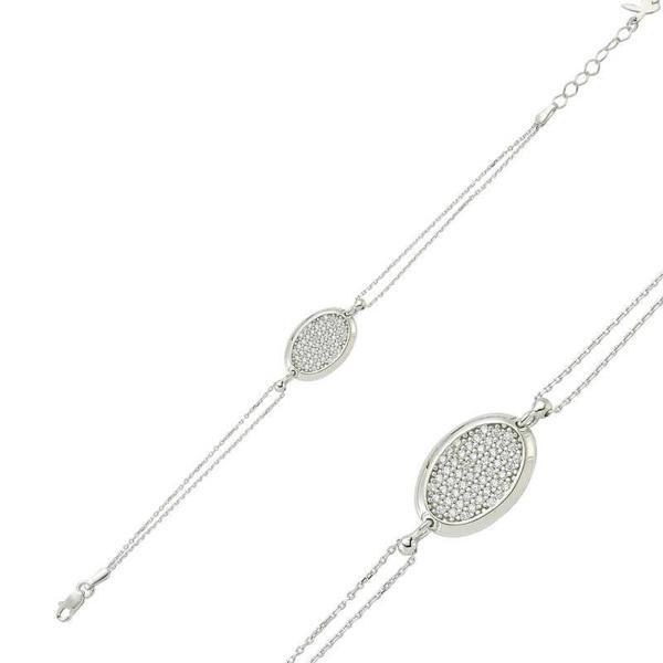 KENPAZAR 925 Ayar Gümüş Oval Beyaz Taşlı Bileklik - Image 1