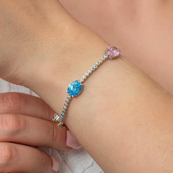 KENPAZAR Gümüş Mix Taşlı Oval Su Yolu Kadın Bileklik - Image 1