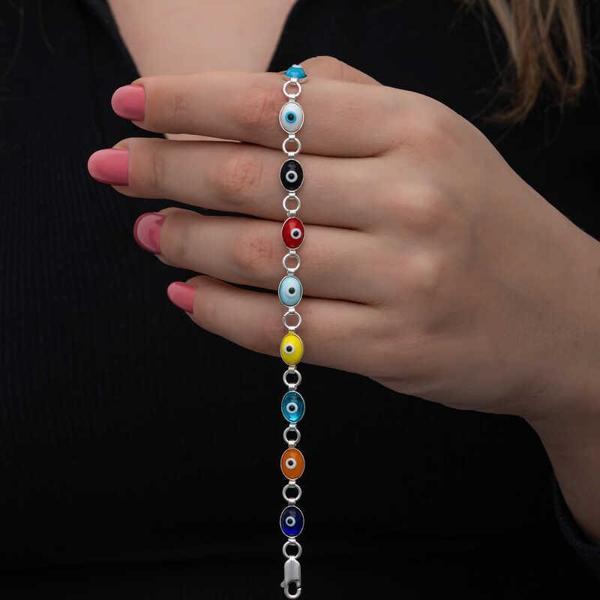 KENPAZAR 925 Ayar Gümüş Renkli Nazar Mineli Kadın Bileklik - Image 1