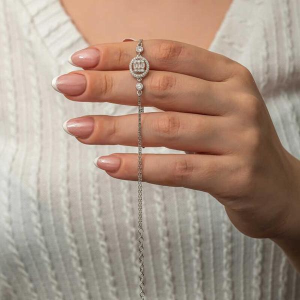 KENPAZAR Gümüş Oval Baget Taşlı Kadın Bileklik - Image 1