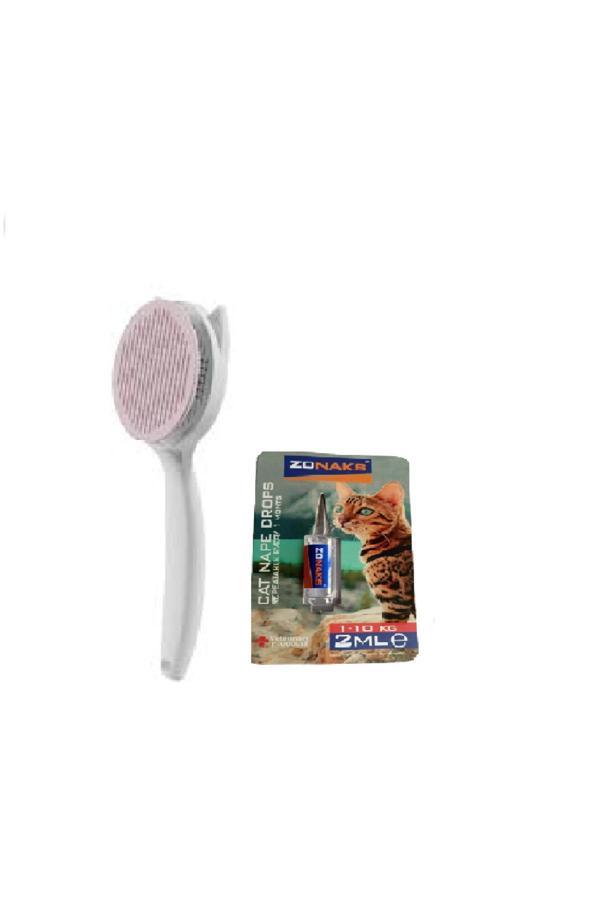 Pet Brush Kedi İçin Otomatik Tüy Toplayıcı Tarak +Kedi Tüy & Deri Bakım Yağı 2Ml - Image 1