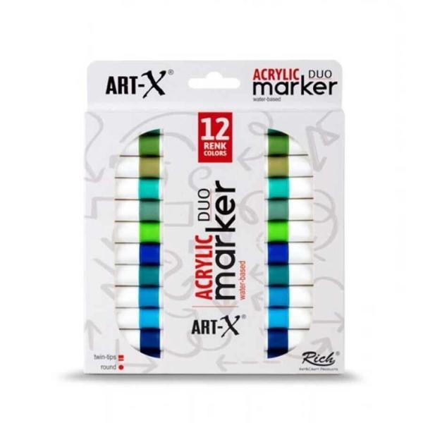 Supertrend Acrylic Duo Marker Çift Uçlu Su Bazlı Akrilik Boyama Markörü Seti 12 Renk Mari - Image 1