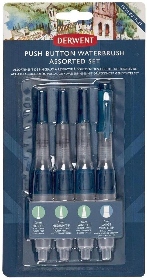 Supertrend Push Button Waterbrush Akış Kontrollü Su Hazneli Sulu Boya Fırçası Seti 4 Boy - Image 1