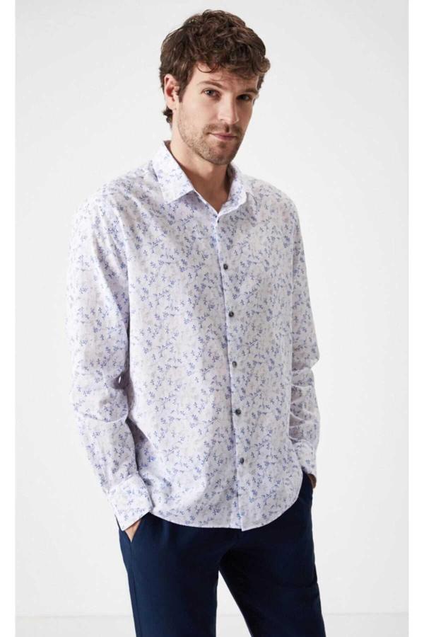 Arrigo Mikro Slim Fit Çiçek Desenli Gömlek İndigo - Image 1