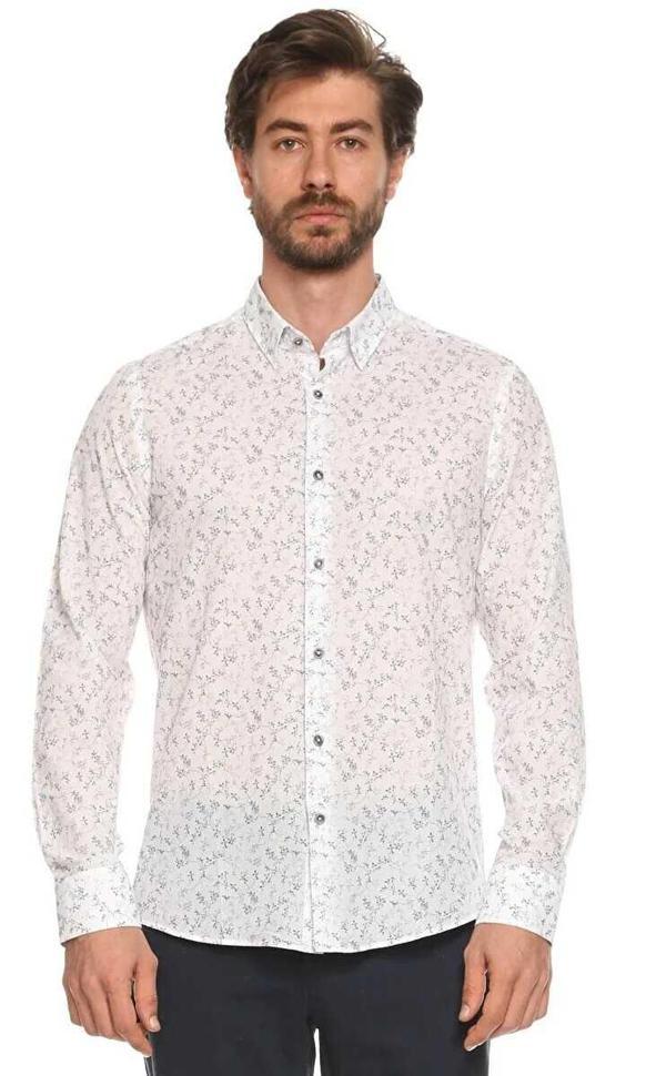 Arrigo Mikro Slim Fit Çiçek Desenli Gömlek Gold - Image 1