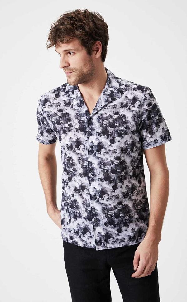 Donut Kısa Kollu Desenli Gömlek Antrasit - Image 1