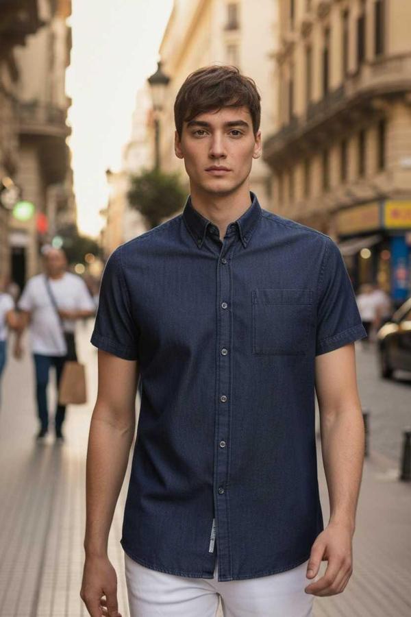 Camilot Lacivert Renk Denim Gömlek - Image 1