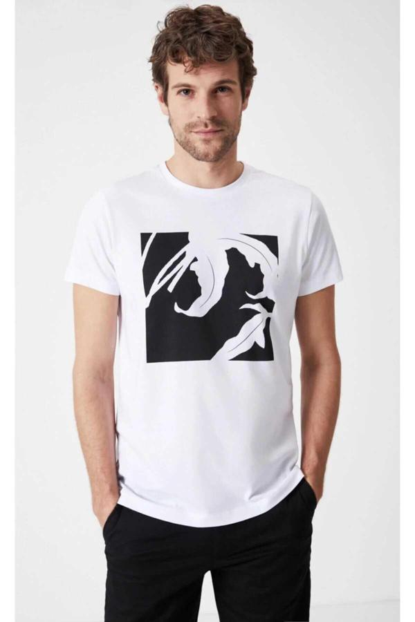 Vicino Erkek Baskılı Tişört Beyaz - Image 1