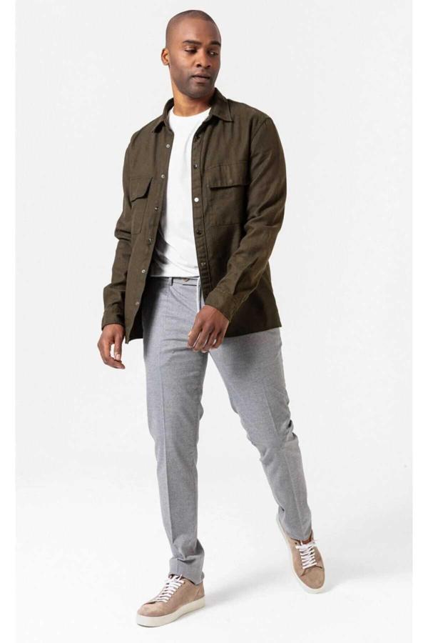 Yensi Haki Renk Pamuk Keten Gömlek - Image 1