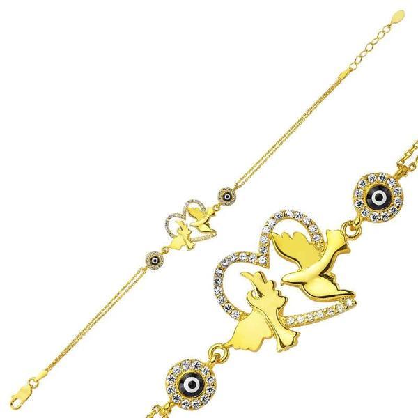 Supertrend Gümüş Gold Kalpli Güvercin Bayan Bileklik - Image 1