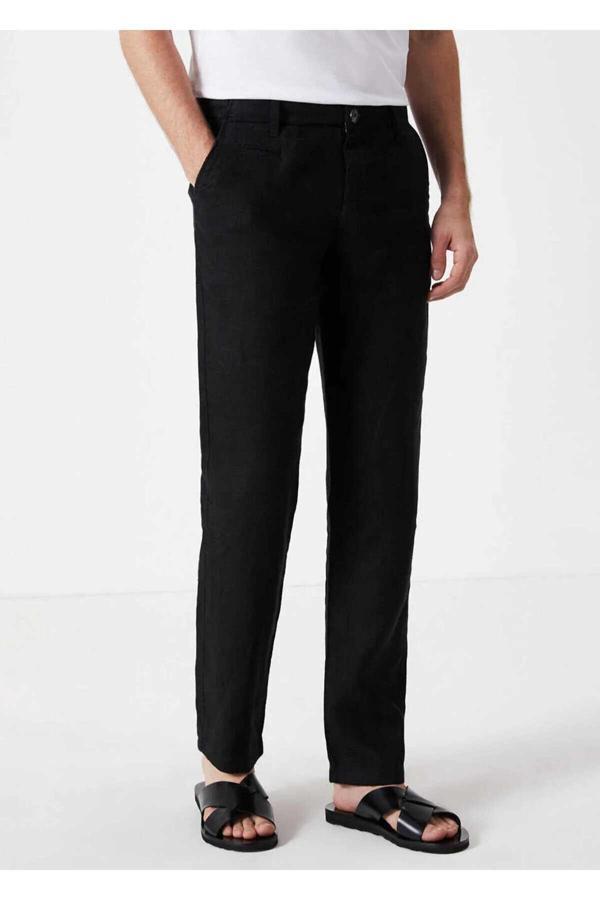 Melville Siyah Renk Saf Keten Chino Pantolon - Image 1
