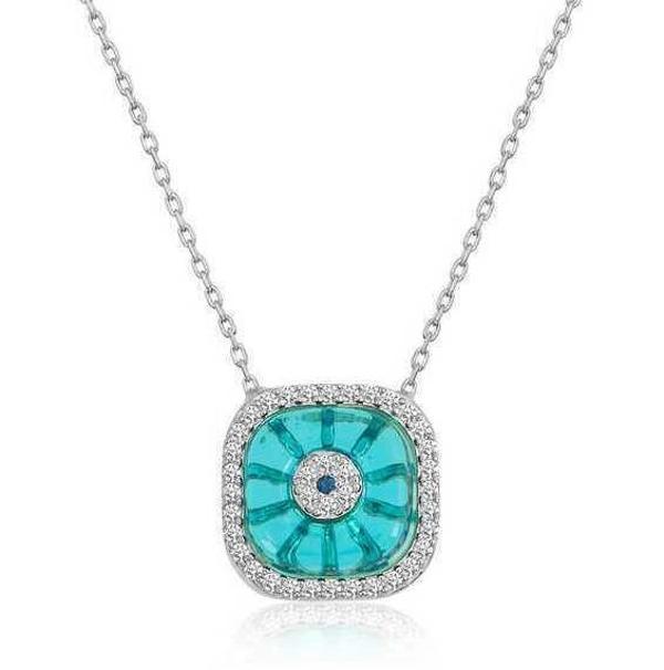 Supertrend Gümüş Rodyum Kare Camgöz Nazar Bayan Kolye - Image 1