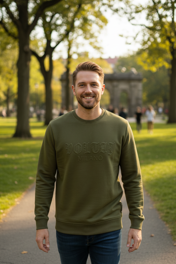 Cora Bisiklet Yaka Erkek Sweatshirt Yeşil - Image 1