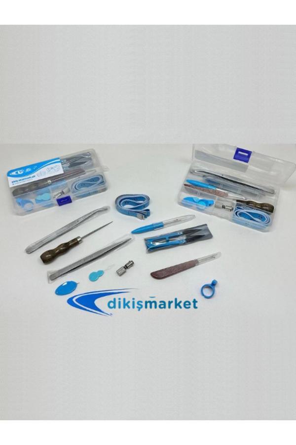 Dm Dikişmarket Özel Kutulu 11 Parça Mini Dikiş Seti Mezura İp Kesicili Yüzük Biz İlik Açıcı Cımbız Çıt Makas - Image 1