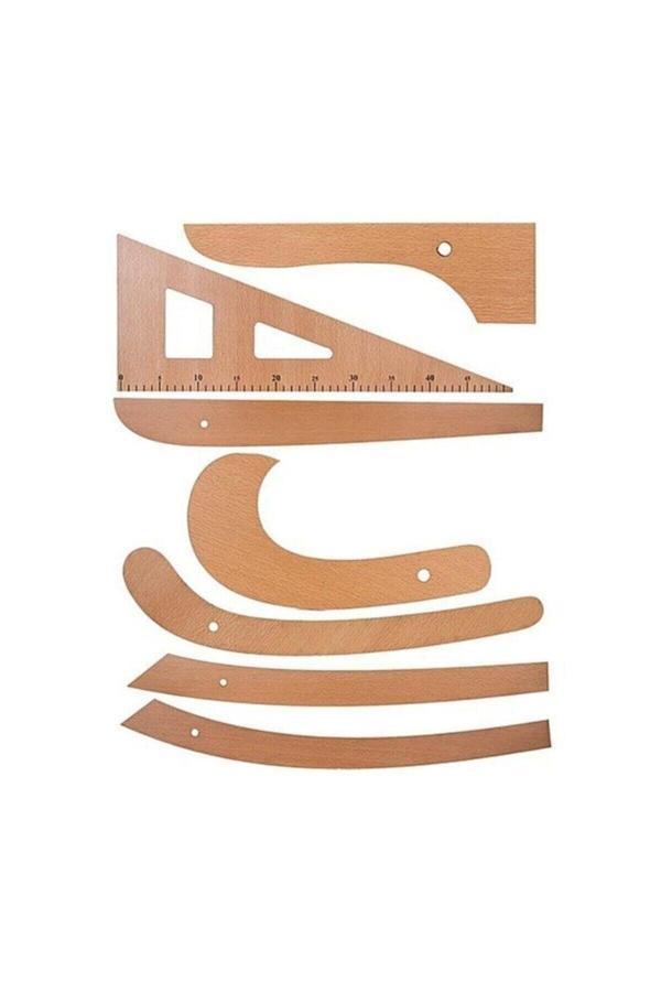 Revival Frames 7 Parça Ahşap Riga Seti Ve Modelist Gönyesi Riga Takımı Cetvel Ahsap Riga Seti 1 - Image 1