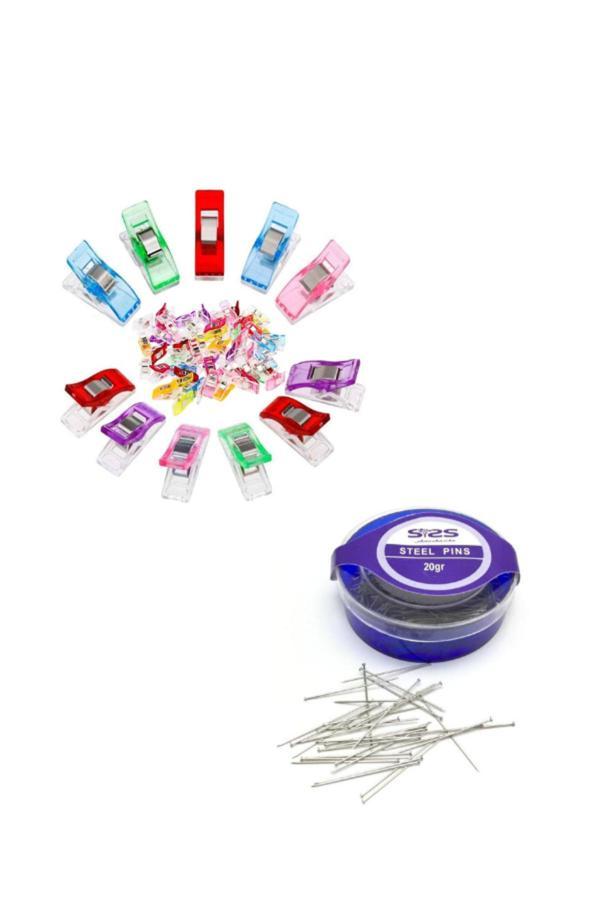 Ngv Dikiş Nakış Kumaş Kağıt Sıkıştırma Mandalı Küçük Boy 20 Adet Ve Süngerli Çelik Toplu Iğne Terzi Iğne - Image 1