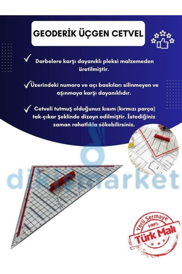 Dm Dikişmarket Geoderik Üçgen Cetvel 32 Cm Ekstra Tutuculu Ölçekli - Image 1