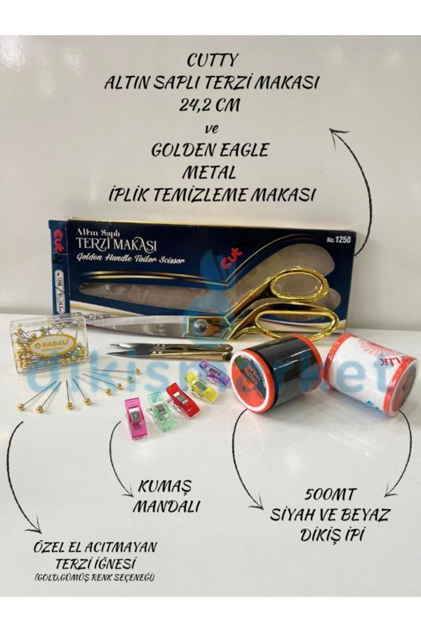 Ngv Altın Saplı Terzi Makası,Özel El Acıtmayan Terzi İğnesi (Altın Severlere Özel Set) - Image 1