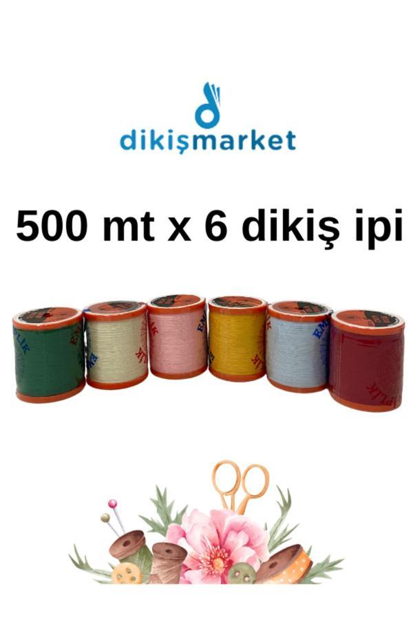 Ngv 120 No Karışık Renkli Dikiş Ipliği 6 Adet - Küçük Boy Dikiş Ipi (500Mt X 6 Adet) - Yerli Üretim - Image 1