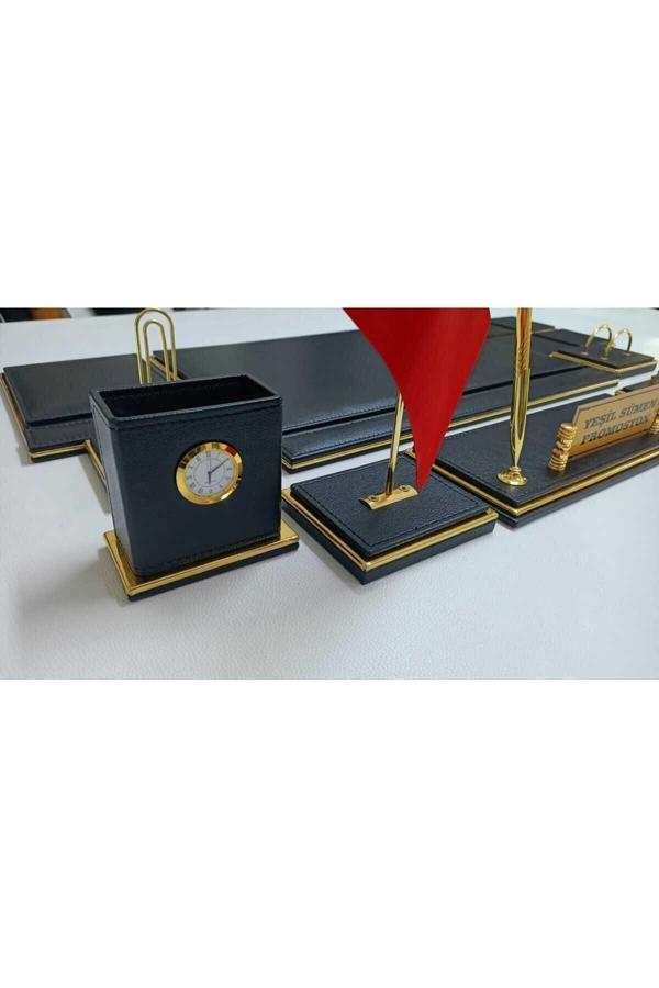 Yeşil Sümen Promosyon Asos Siyah Ve Gold Deriden Oluşan Kişiye Özel İsimlikli Lüks Sümen Ve Makam Takımı - Image 1