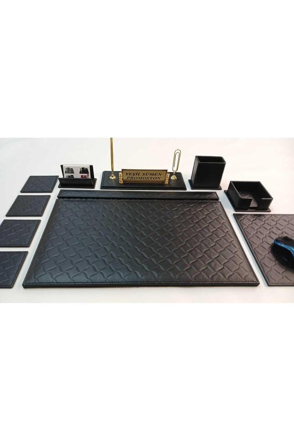 Yeşil Sümen Promosyon Kapitone Siyah Kişiye Özel İsimlikli Lüks Tasarım Sümen Ve Makam Takımı - Image 1