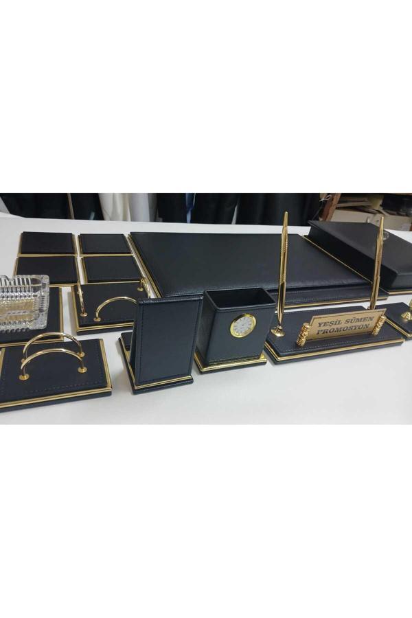 Yeşil Sümen Promosyon Melikşah Siyah Ve Gold Kişiye Özel İsimlikli Lüks Tasarım Sümen Ve Makam Takımı - Image 1