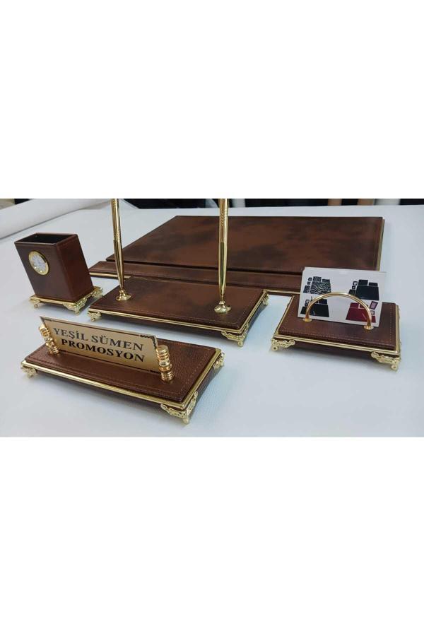 Yeşil Sümen Promosyon Bulut Kahve Ve Gold Ayaklı İsimlikli Set - Image 1