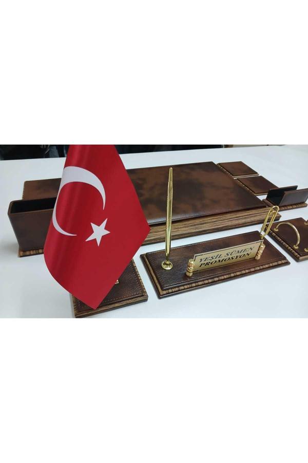 Yeşil Sümen Promosyon Bulut Kahve Ve Ahşap Desenli Kişiye Özel İsimlikli Sümen Ve Makam Takımı - Image 1