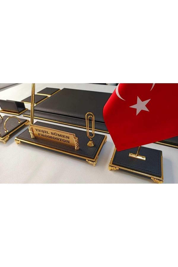 Yeşil Sümen Promosyon Poyraz Siyah Ve Gold Kişiye Özel İsimlikli Lüks Tasarım Sümen Ve Makam Takımı - Image 1