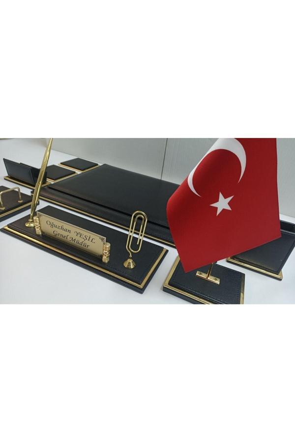 Yeşil Sümen Promosyon Gold Ve Siyah Isimlikli Lüx Tasarım Sümen Ve Makam Takımı - Image 1