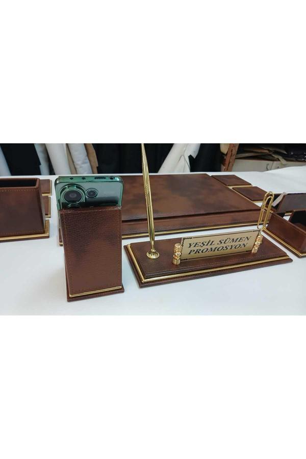 Yeşil Sümen Promosyon Neva Bulut Kahve Ve Gold Kişiye Özel İsimlikli Sümen Makam Takımı - Image 1