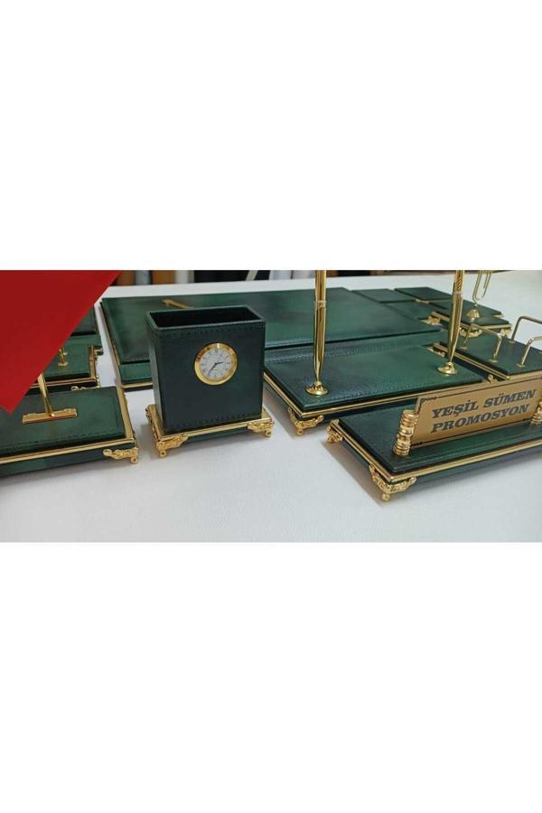 Yeşil Sümen Promosyon Bulut Yeşil Ve Gold Kişiye Özel İsimlikli Gold Ayaklı Lüx Tasarım Sümen Ve Makam Takımı - Image 1