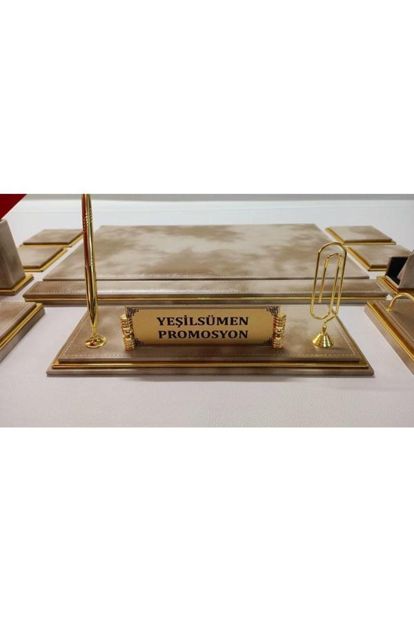 Yeşil Sümen Promosyon Bulut Krem Ve Gold Kişiye Özel Isimlikli Lüx Sümen Ve Makam Takımı - Image 1