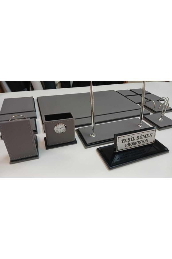 Yeşil Sümen Promosyon Gri Ve Siyah Kristal Cam Kişiye Özel İsimlikli Lüks Tasarım Sümen Ve Makam Takımı - Image 1