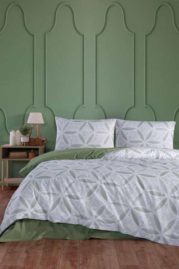 Evelya Green %100 Pamuk Çift Kişilik Nevresim Takımı - Image 1