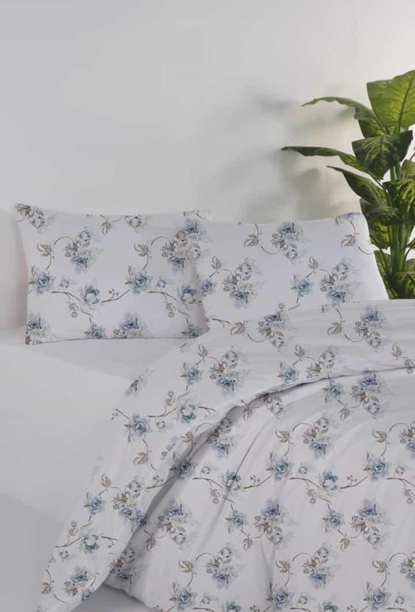 Percale Daphne Blue %100 Pamuk 82 Tel 208TC Çift Kişilik Nevresim Seti - Image 1