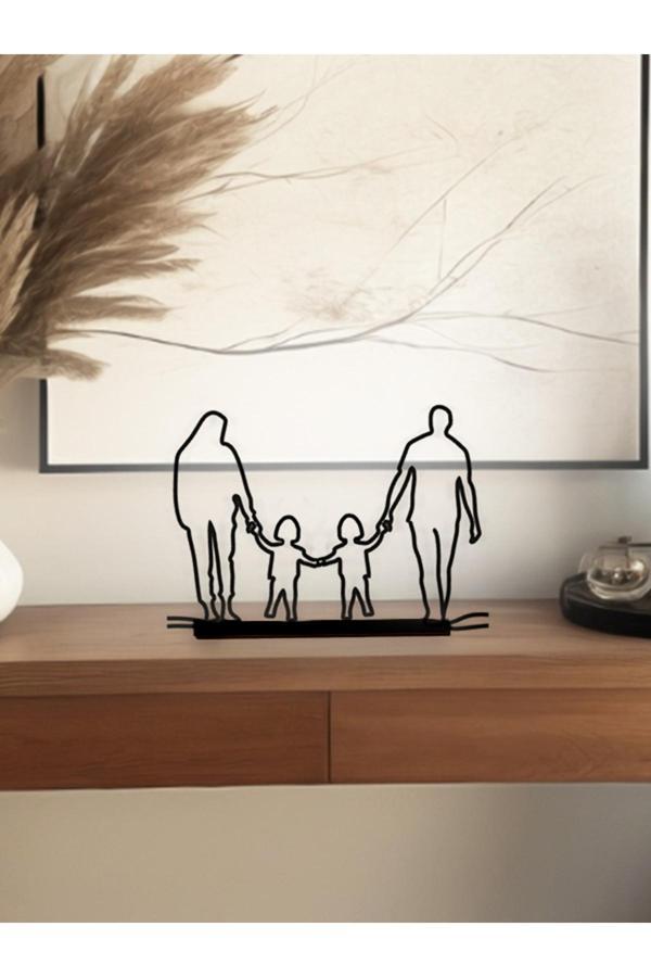 Alvina Atölye Aile Figürlü Dekor Biblo - Anne Baba İki Küçük Kız Çocuk - Bioplastik - Image 1