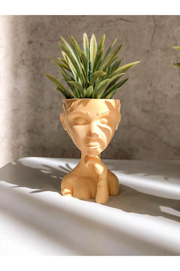 Alvina Atölye Heykel Sukulent Saksısı - Venüs Krem - 15Cm - Bioplastik - Image 1