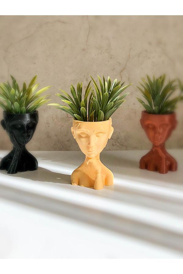 Alvina Atölye Heykel Sukulent Saksısı - Venüs Krem - 8Cm - Bioplastik - Image 1