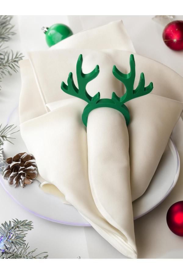 Alvina Atölye 6'Lı Geyik Figürlü Peçete Halkası - Yılbaşı Masa Dekoru - Bioplastik - Image 1