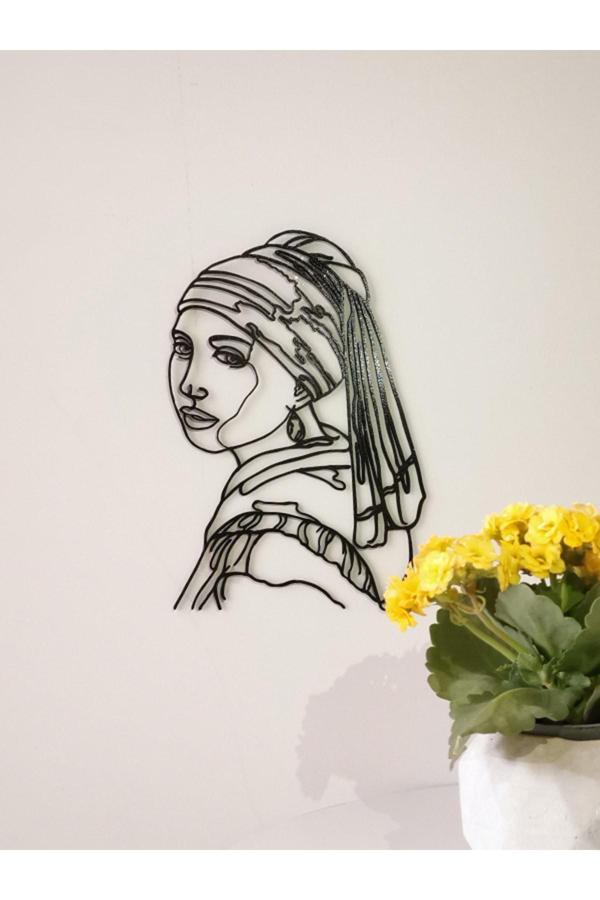 Alvina Atölye Inci Küpeli Kız Line Art Duvar Dekoru - Bioplastik - Image 1